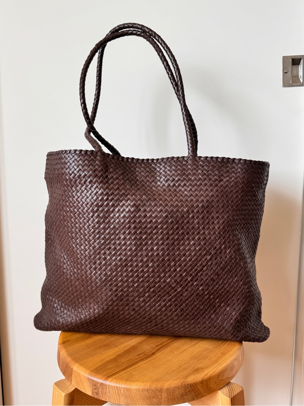 Quince Woven Italian Leather Tote Bag - Dark Brown